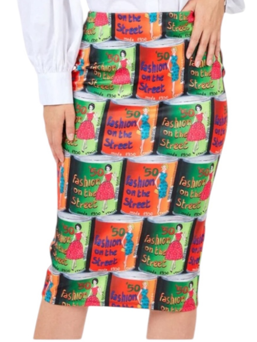 ⚡️⬇️Graphic Fashion 1950s Images Scuba Colorful Stretch MIDI Skirt